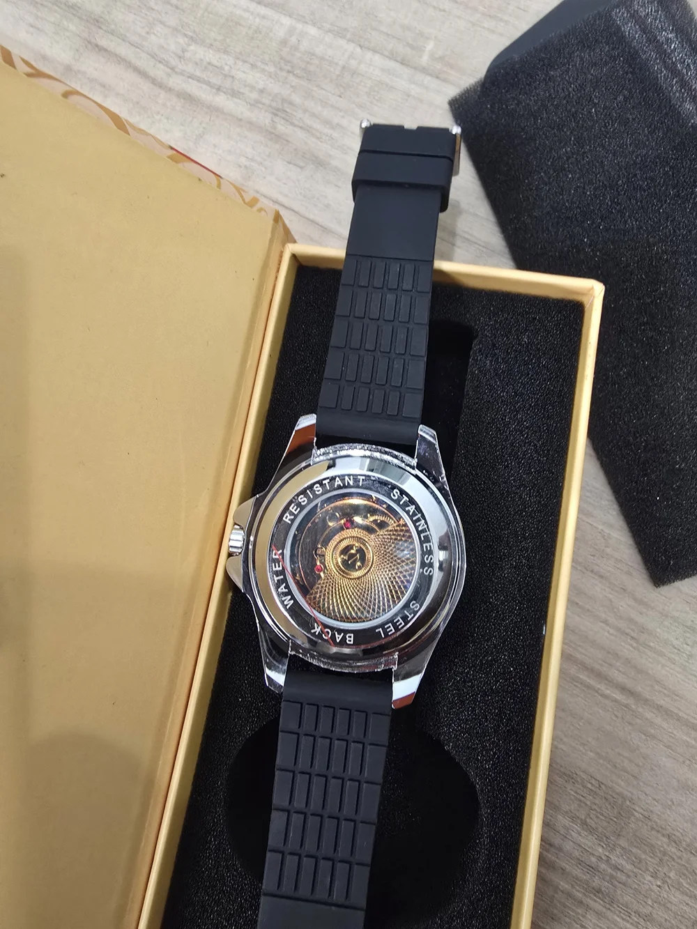 Men's Blue Dial Sport Authomatic Watch with Black Silicone Strap